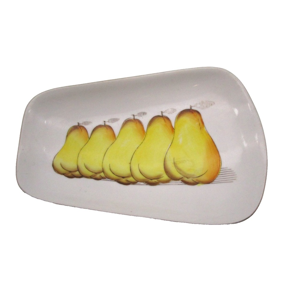 Vintage Pear Dish Trinket Tray Oblong 6.5" Japan Rare Yellow Fruit Serving